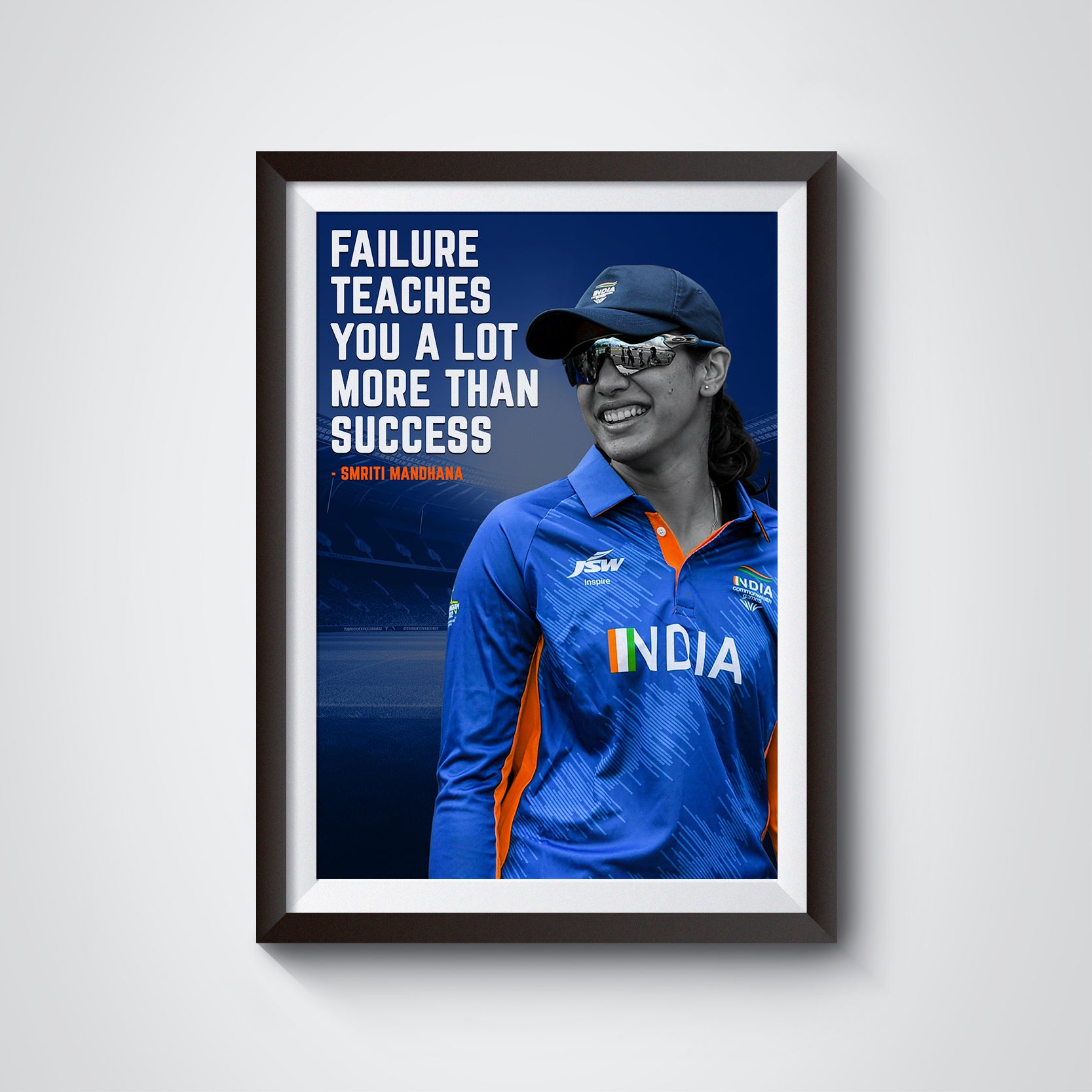 Celebrate the Remarkable Journey of Smriti Mandhana, a Trailblazer in the World of Cricket, through this Beautifully Designed Quote Frame and Poster.